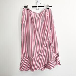 Ted Baker Striped Asymmetric Midi Skirt‎ Tiered Flounce Size 4/US 10 Twee